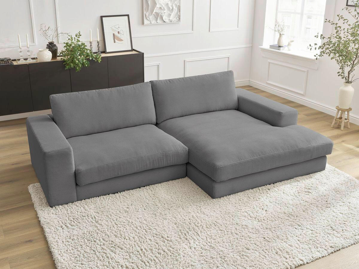 ECKSOFA  LEONARD Dunkelgrau Cord  - Dunkelgrau/Schwarz, MODERN, Kunststoff/Textil (274/159cm)