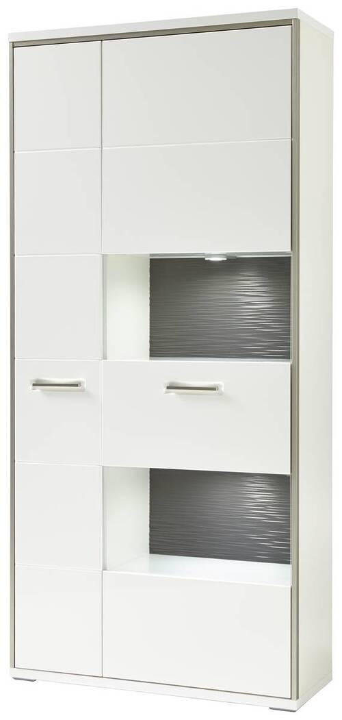 Livetastic KOMBINACE VITRÍN, šedá, barvy stříbra, bílá, vysoce lesklá bílá, 94/201/38 cm - šedá,barv