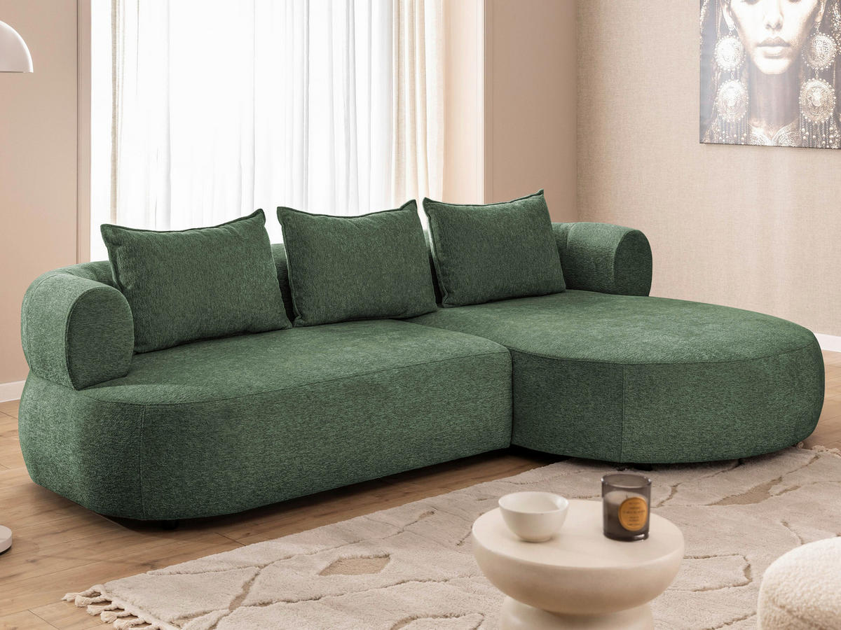 ECKSOFA FERRO Grün Chenille  - Schwarz/Grün, Design, Kunststoff/Textil (256/156cm) - Livetastic