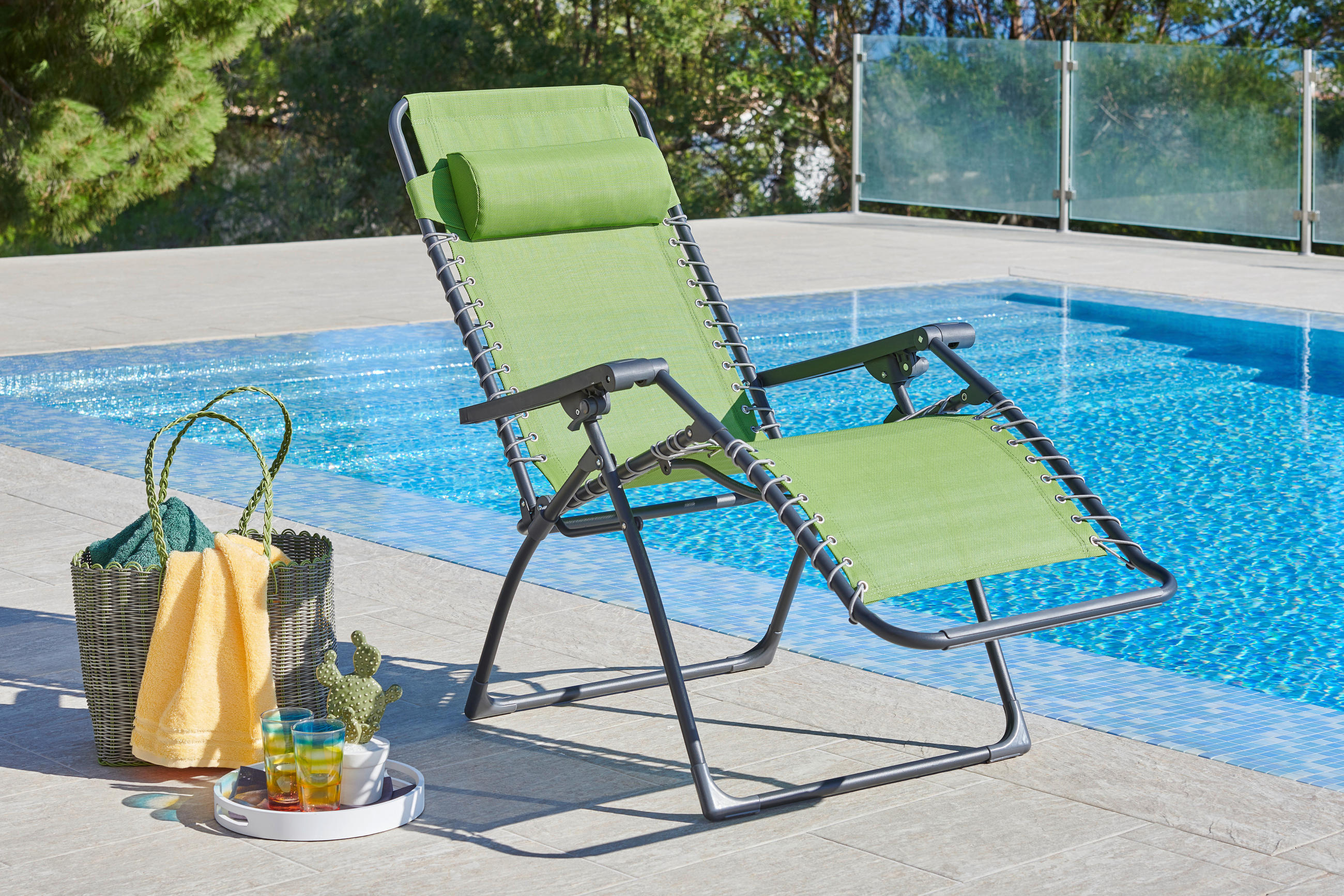 GARTEN-RELAXSESSEL 67/112,7/94 cm  - Dunkelgrau/Grün, Basics, Kunststoff/Textil (67/112,7/94cm) - Ambia Garden