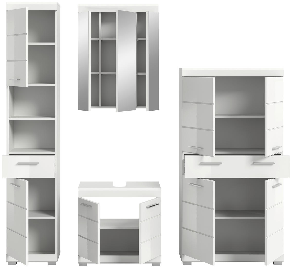 BADEZIMMER 4-teilig  in 171 cm  - Weiß Hochglanz/Silberfarben, MODERN, Glas/Holzwerkstoff (171cm) - MID.YOU