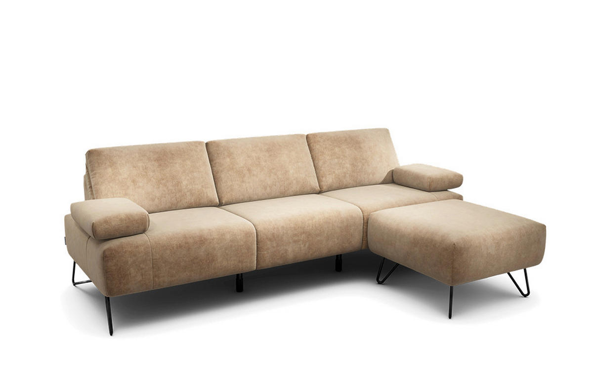 3-SITZER-SOFA Samt Sandfarben  - Sandfarben/Schwarz, Design, Textil/Metall (234-264/85/86-94cm) - SENSOO