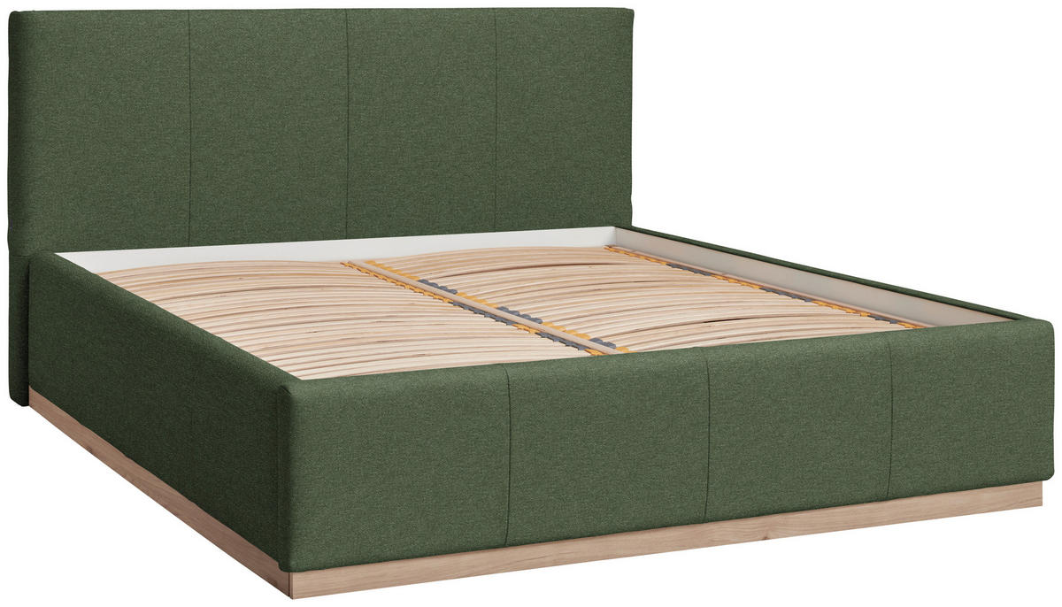 POLSTERBETT Beleuchtung, Lattenrost, Bettkasten Grün 160/200 cm  - Birkefarben/Hickory, Design, Holz/Holzwerkstoff (160/200cm) - Lomoco
