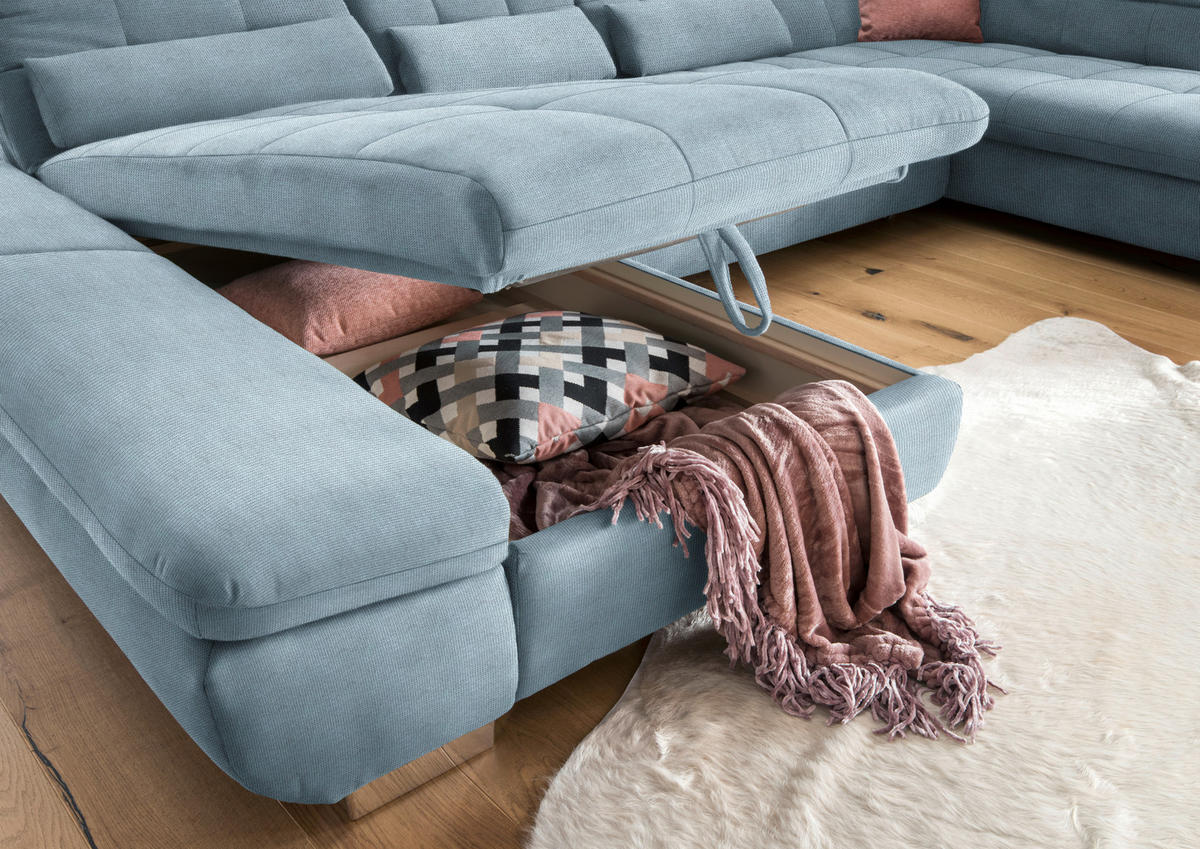 WOHNLANDSCHAFT in Mikrofaser Hellblau  - Chromfarben/Hellblau, Design, Kunststoff/Textil (204/350/211cm) - Xora