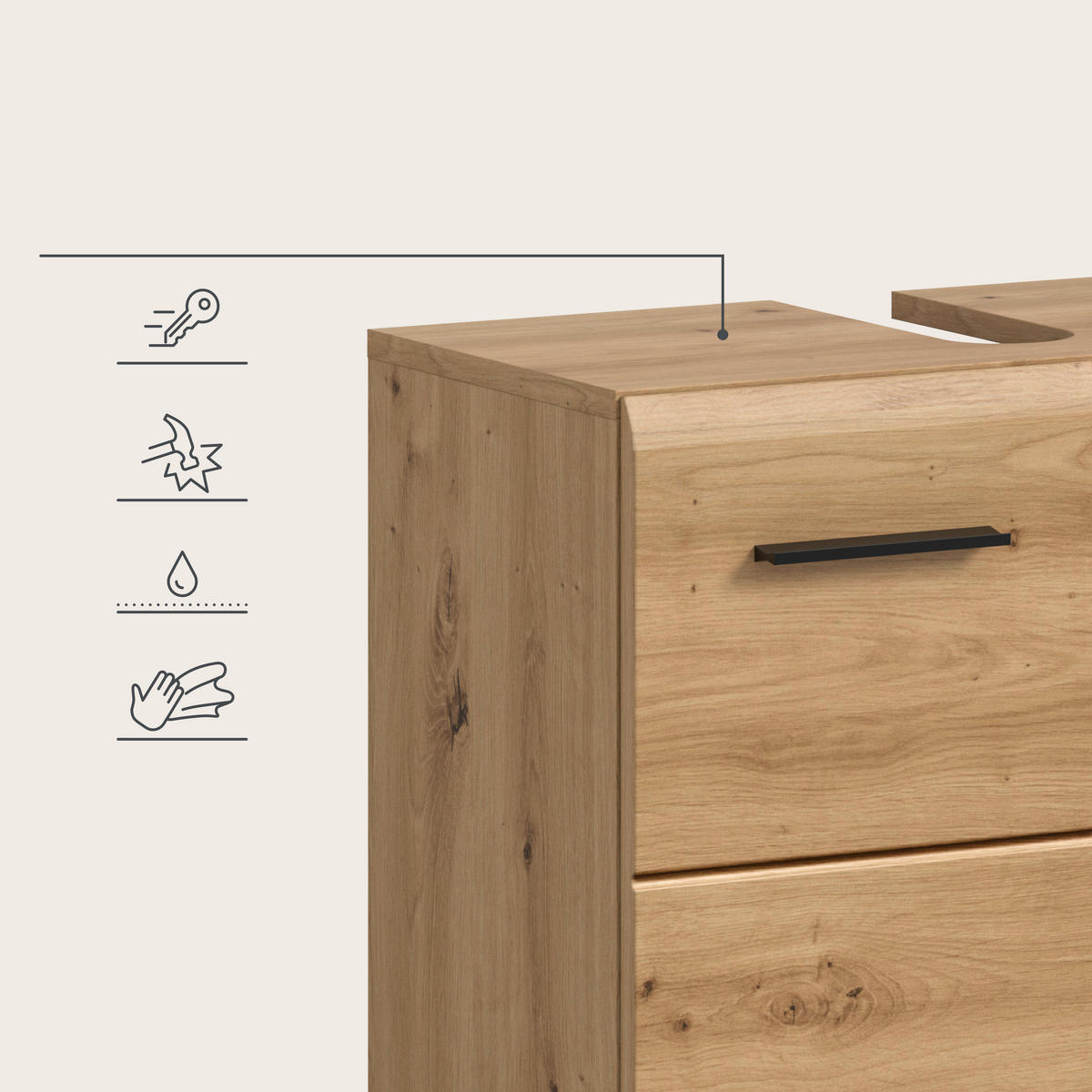WASCHBECKENUNTERSCHRANK 60/58/30 cm  - Schwarz/Eiche Artisan, Trend, Holzwerkstoff/Kunststoff (60/58/30cm) - MID.YOU