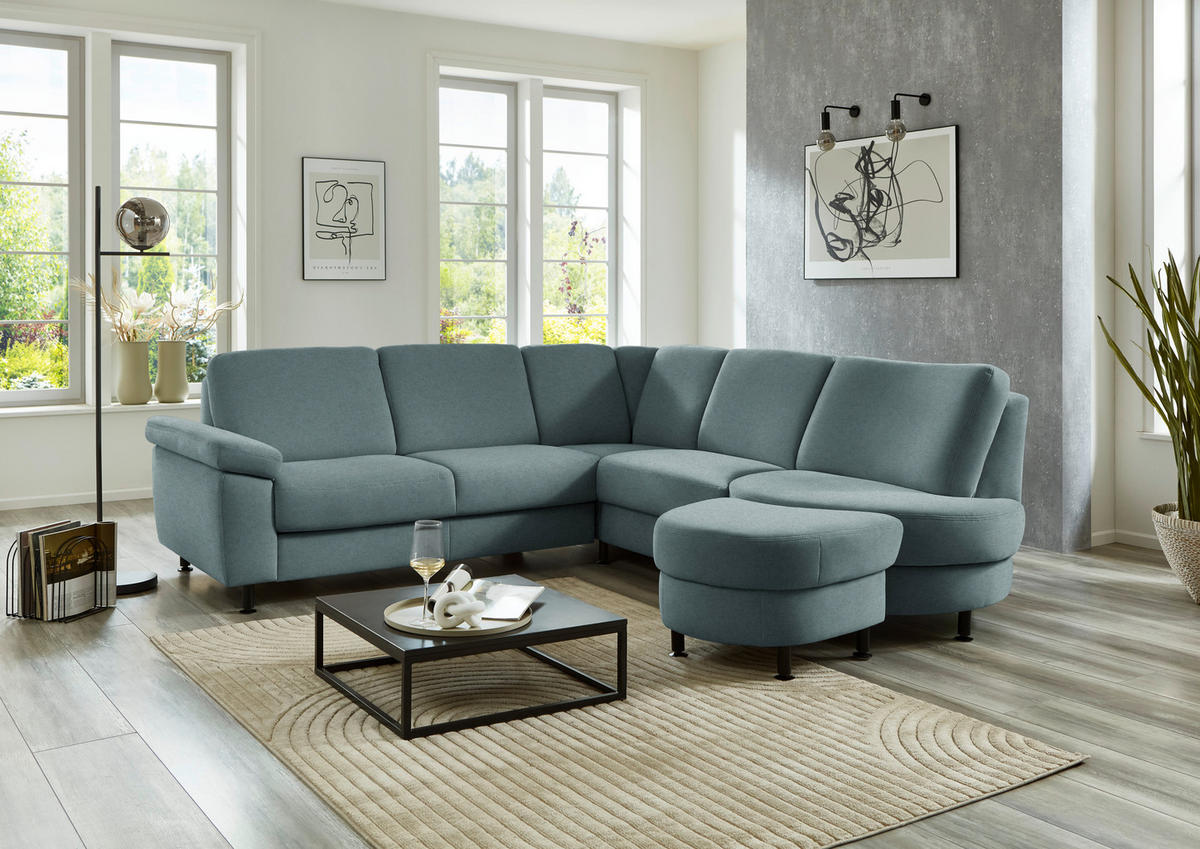 ECKSOFA Flachgewebe Blaugrau  - Blaugrau/Schwarz, Konventionell, Textil/Metall (248/252cm) - Beldomo Comfort