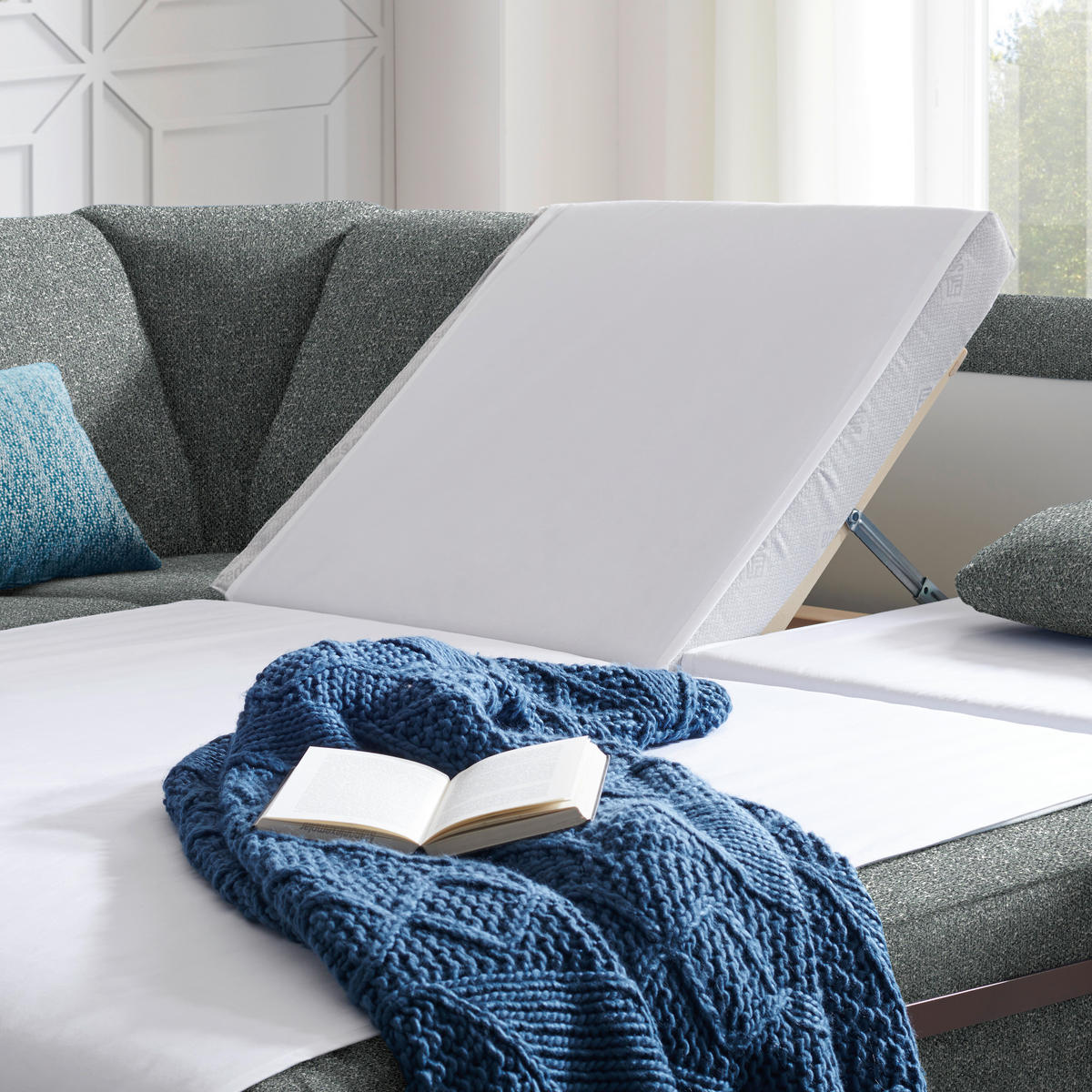 WOHNLANDSCHAFT  in Mikrovelours Graugrün  - Alufarben/Graugrün, KONVENTIONELL, Kunststoff/Textil (158/322/236cm) - Sedda