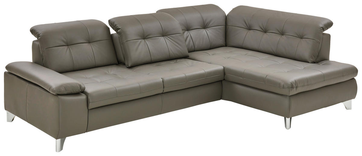 ECKSOFA in Echtleder Grau  - Alufarben/Grau, Design, Leder/Metall (309/211cm) - Beldomo Speed