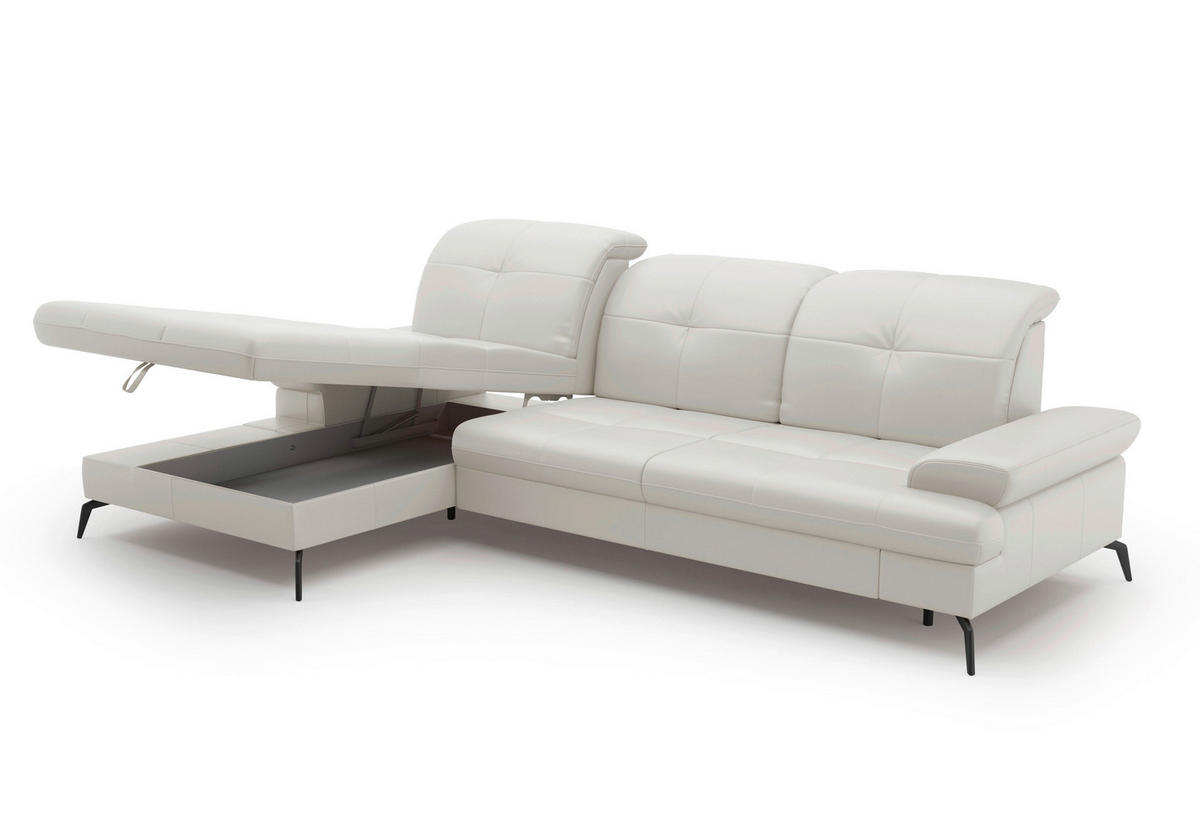 ECKSOFA Weiß Echtleder  - Schwarz/Weiß, KONVENTIONELL, Leder/Metall (185/279cm) - Sit & More