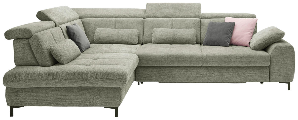 ECKSOFA Grün Webstoff  - Schwarz/Grün, KONVENTIONELL, Textil/Metall (220/314cm) - SetOne by Musterring