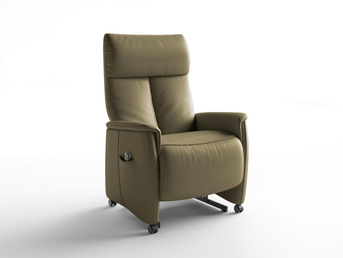 RELAXSESSEL TV CREMONA COMFORT E S1 Echtleder Kopfteilverstellung, Fußteilverstellung, Rücken echt    - Schwarz/Olivgrün, Basics, Leder/Kunststoff (76/110/84cm) - Sit & More