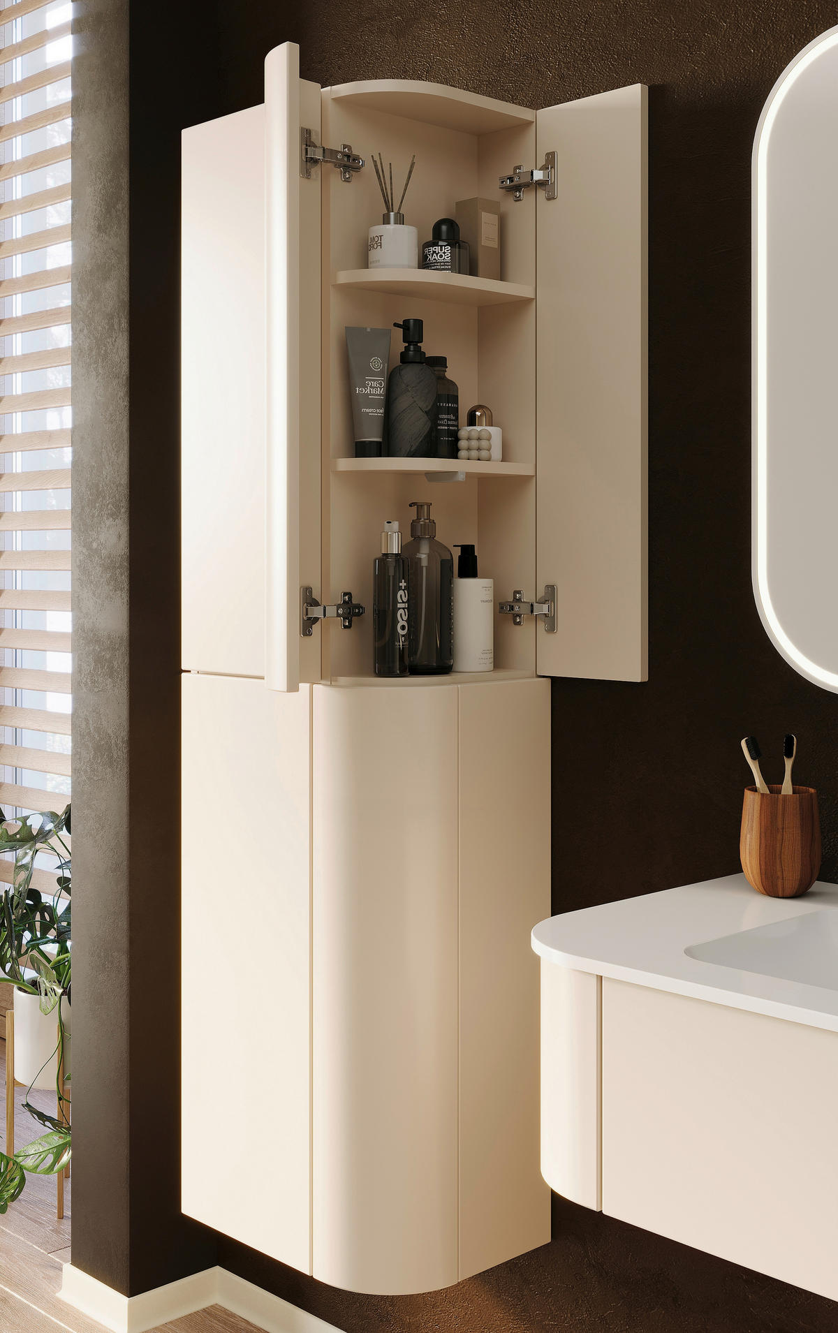 HOCHSCHRANK 45/160/30 cm  - Kaschmir, KONVENTIONELL, Glas/Holzwerkstoff (45/160/30cm) - Novel