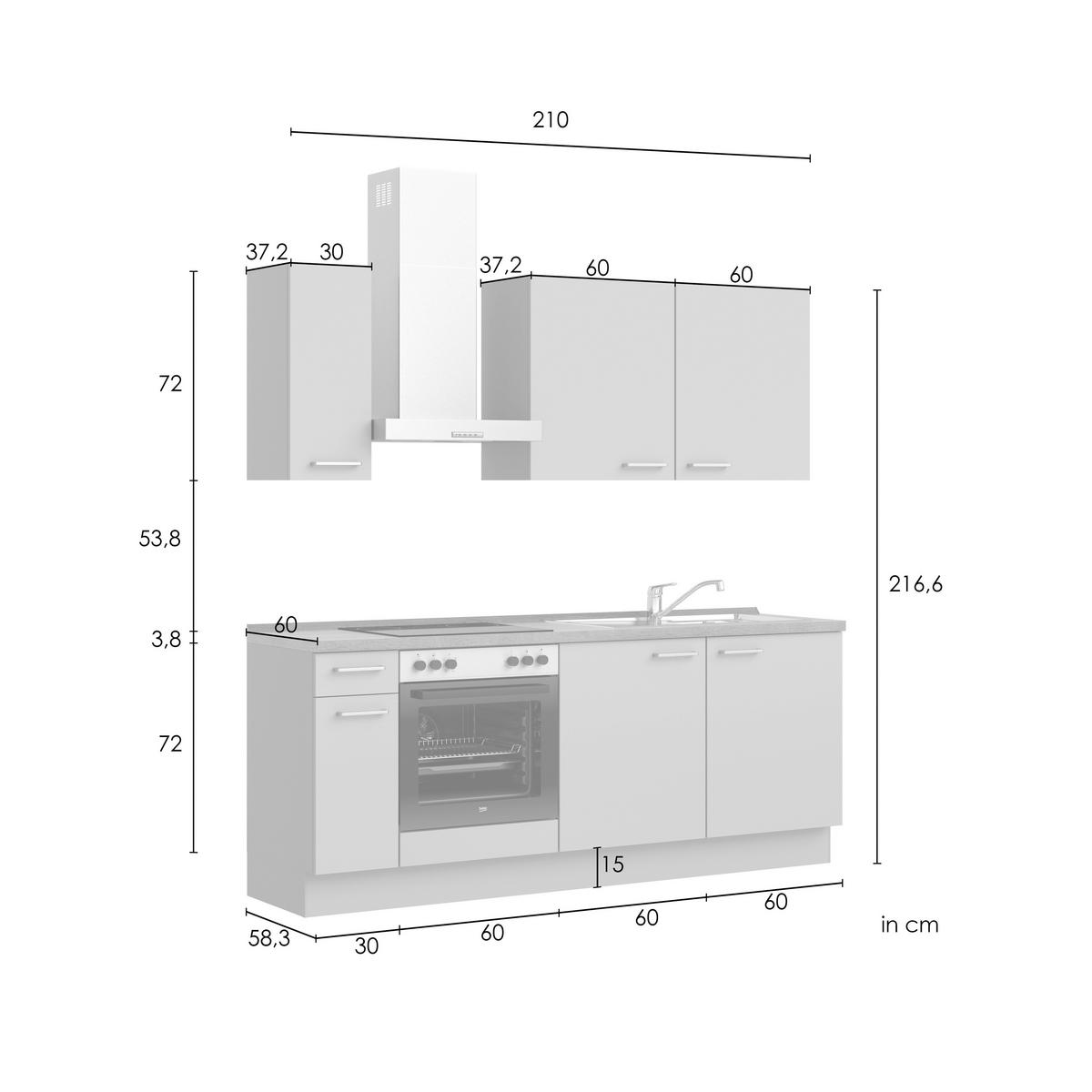 KÜCHENLEERBLOCK Frame 210 cm  in Olivgrün, Eichefarben  - Edelstahlfarben/Eichefarben, MODERN, Holzwerkstoff/Metall (210cm) - Nobilia