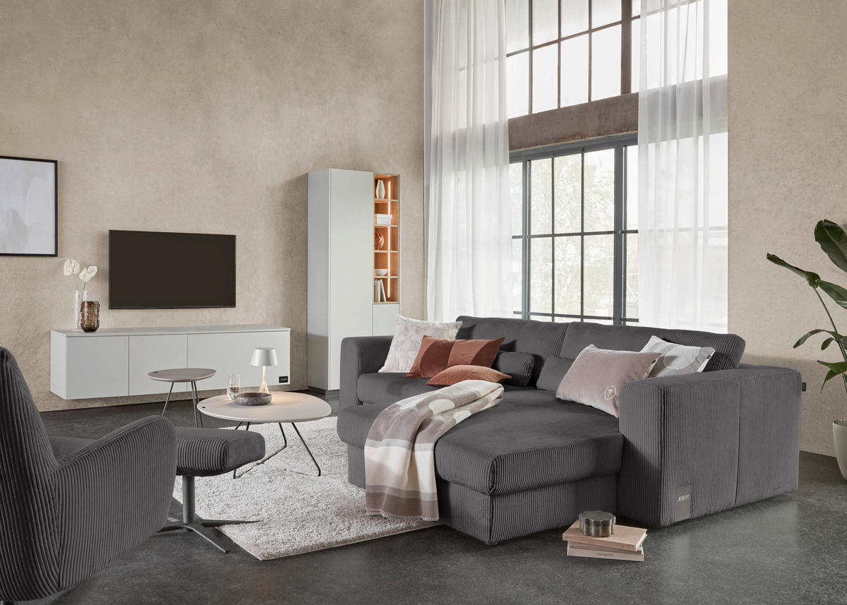 ECKSOFA JOOP Anthrazit Cord  - Anthrazit/Schwarz, KONVENTIONELL, Kunststoff/Textil (269/192cm) - Joop!