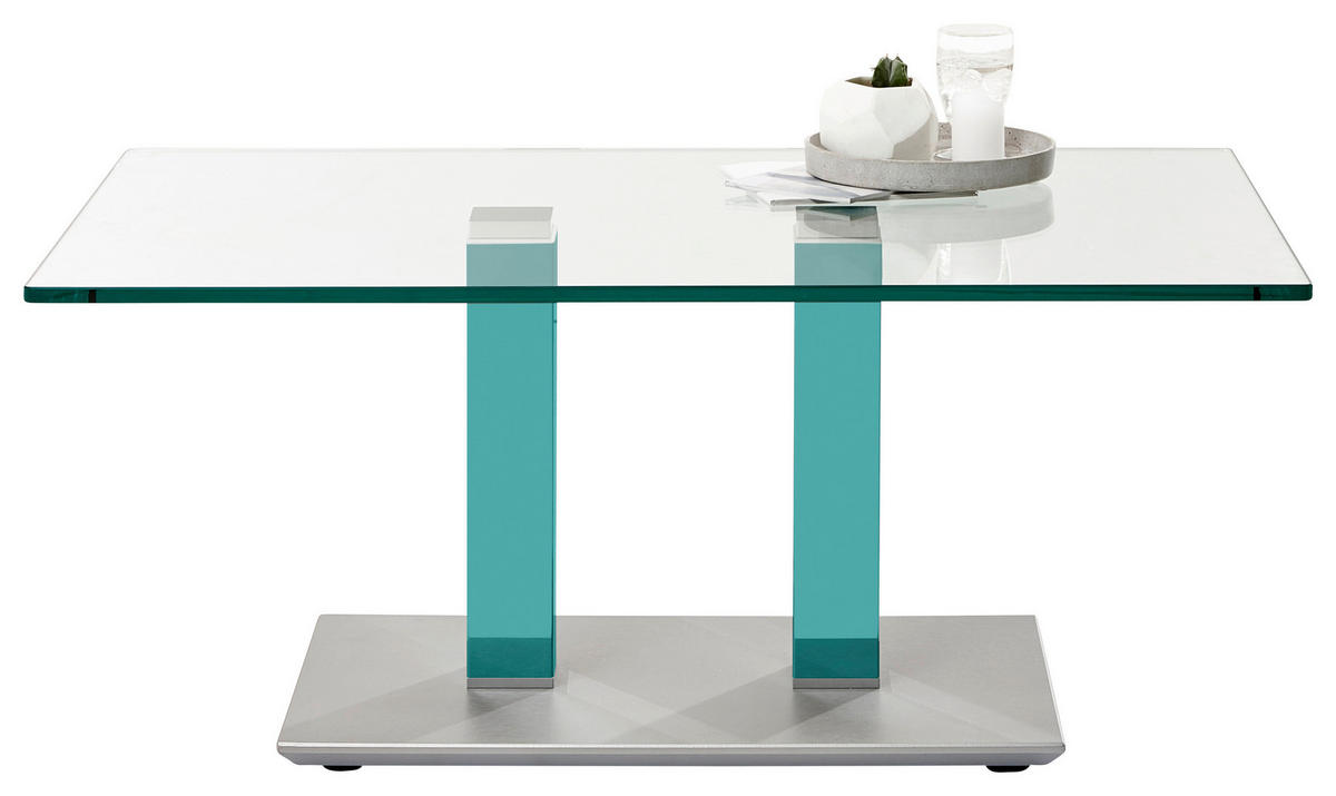 COUCHTISCH Metall, Glas 110/70/46-65 cm  - Türkis/Edelstahlfarben, Design, Glas/Kunststoff (110/70/46-65cm)