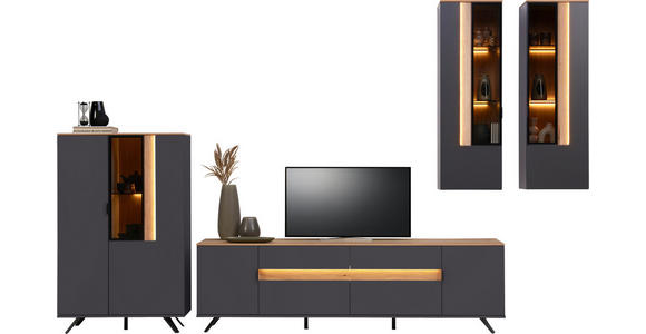 WOHNWAND in Anthrazit, Eichefarben 384,4/206/48 cm - Eichefarben/Anthrazit, Design, Glas/Holz (384,4/206/48cm) - Dieter Knoll