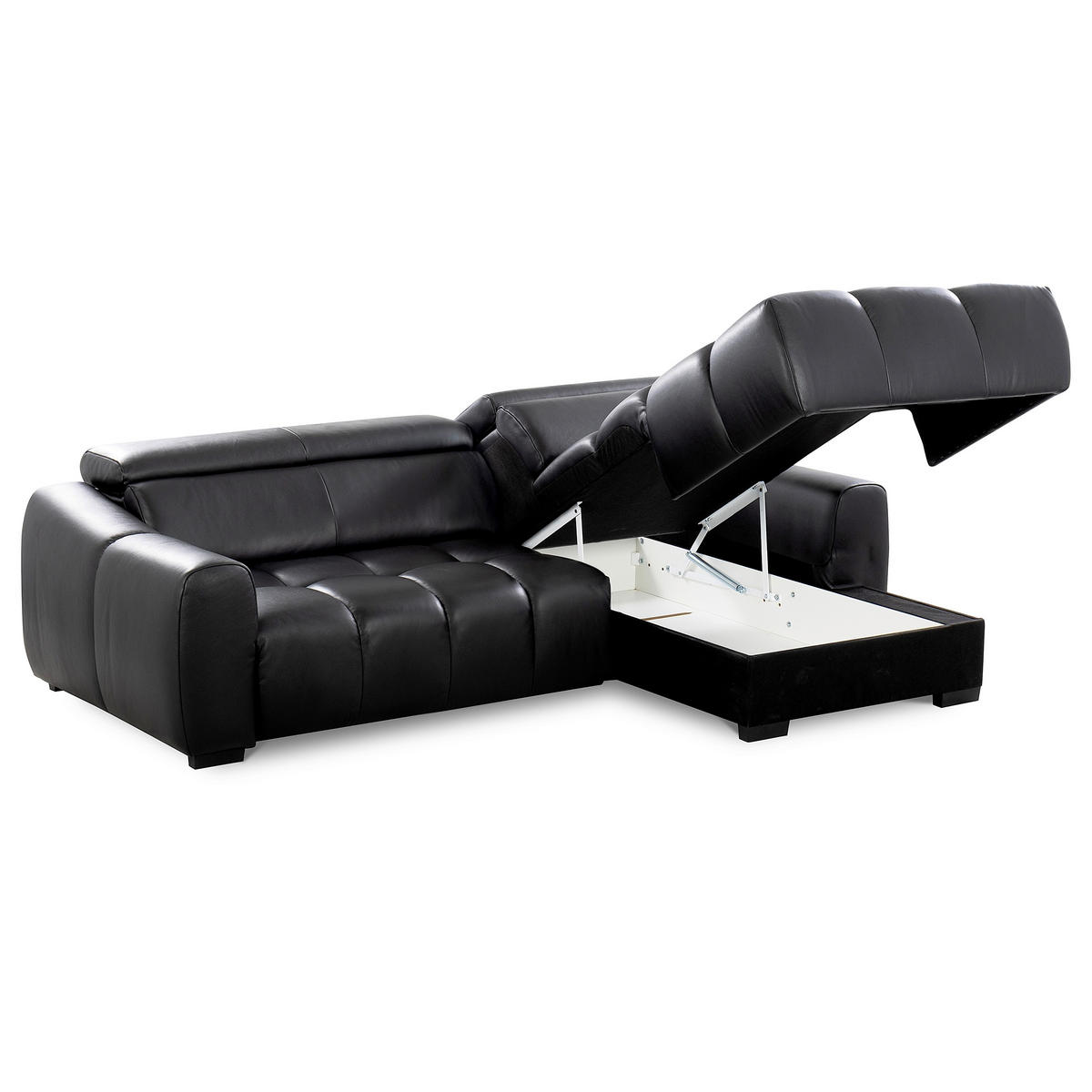 ECKSOFA  Echtleder Schwarz  - Schwarz, Design, Leder/Kunststoff (274/177cm) - Livetastic