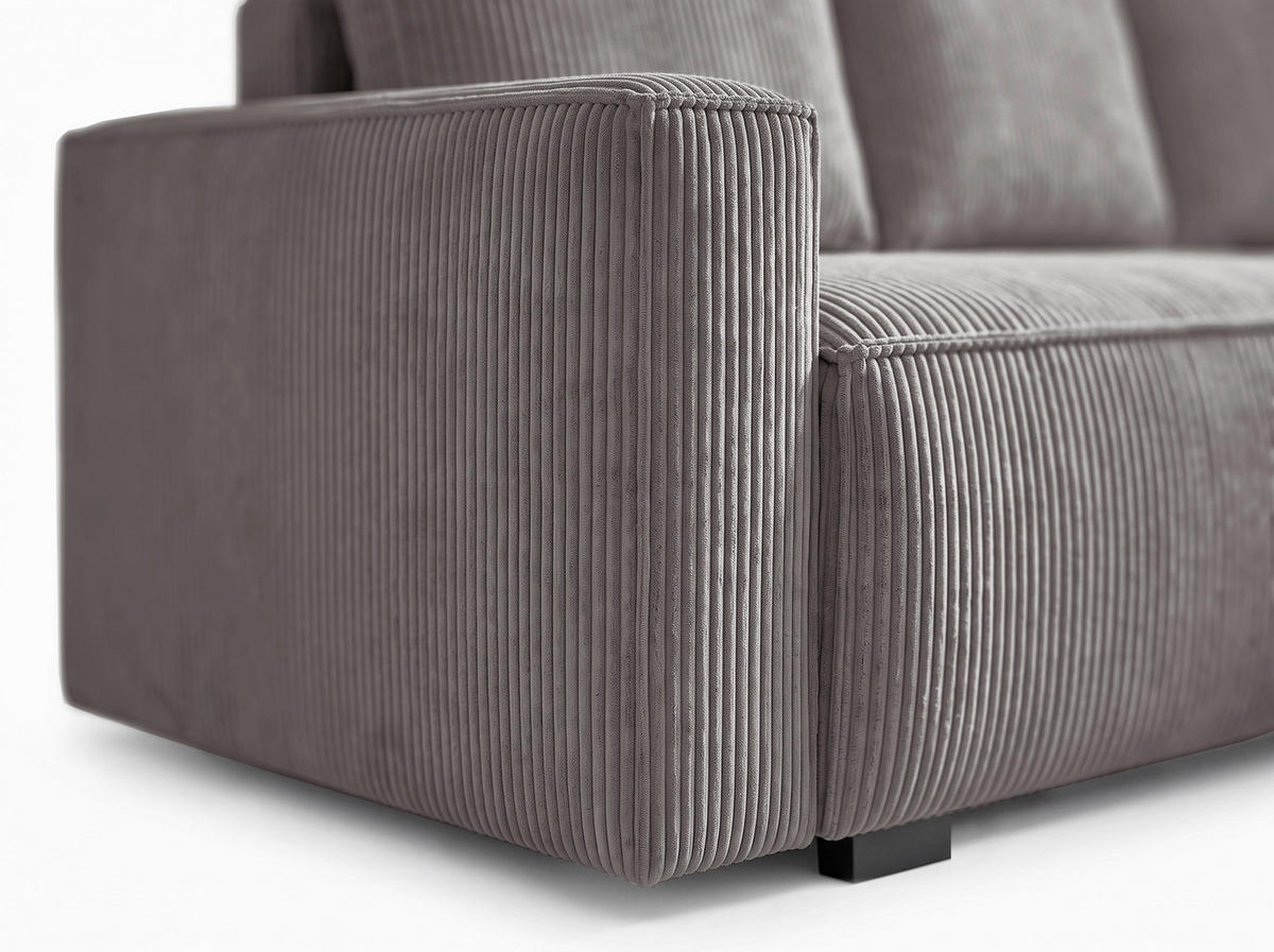 ECKSOFA Grau Cord Rückenkissen, Bettkasten, Schlaffunktion, Rücken echt, Liegefläche im Originalstoff  - Schwarz/Grau, MODERN, Kunststoff/Textil (232/140cm) - Xora