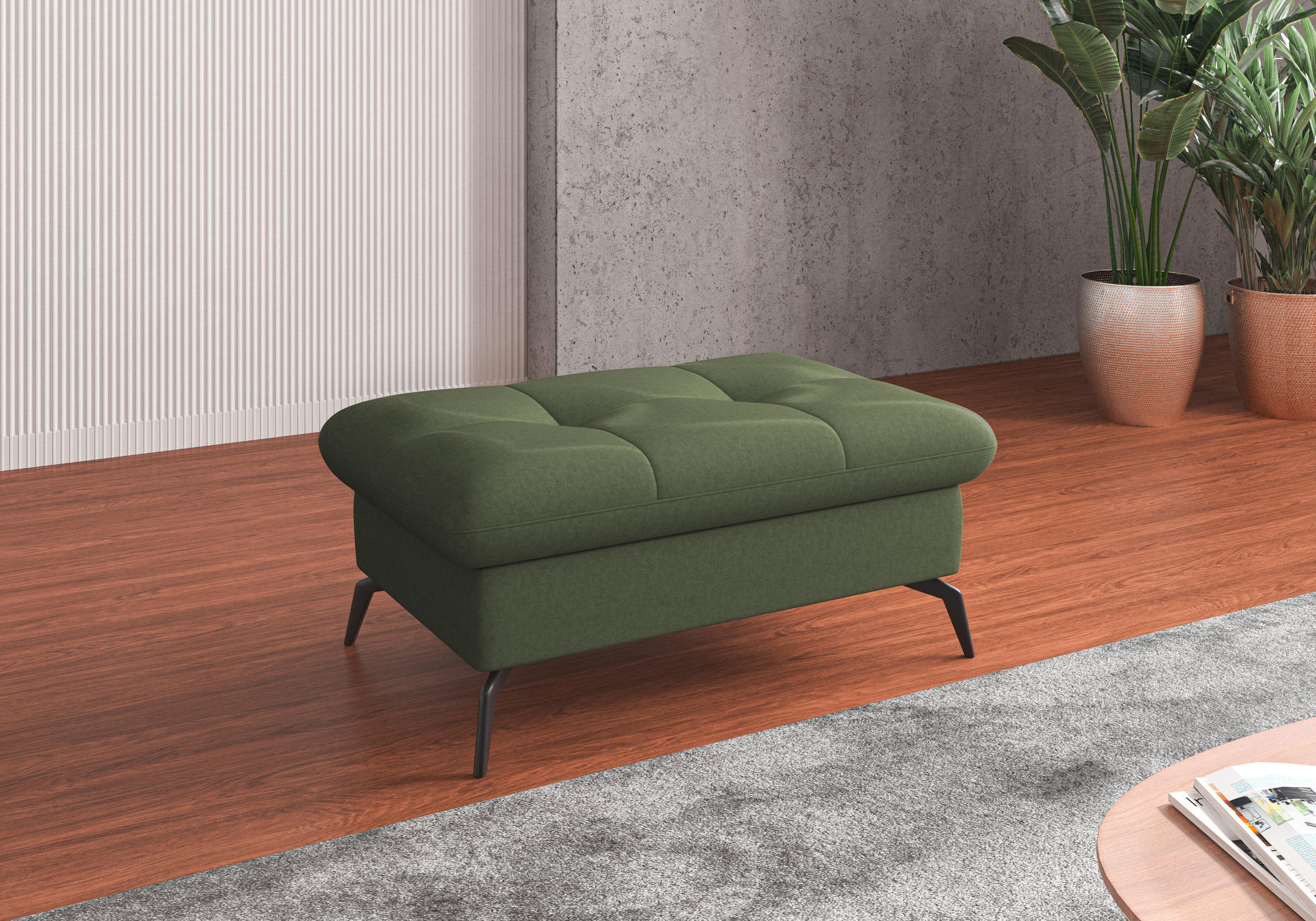 HOCKER Flachgewebe Olivgrün  - Schwarz/Olivgrün, KONVENTIONELL, Textil/Metall (102/47/69cm) - Sit & More