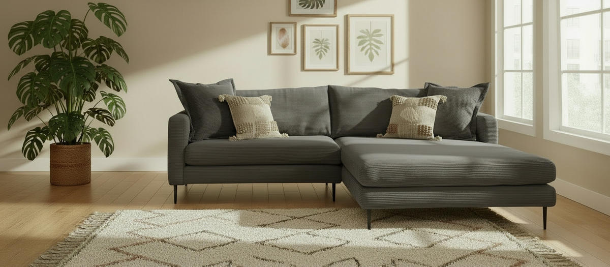 ECKSOFA JOKER Graphitfarben Cord  - Schwarz/Graphitfarben, Design, Textil/Metall (268/193cm) - P & B