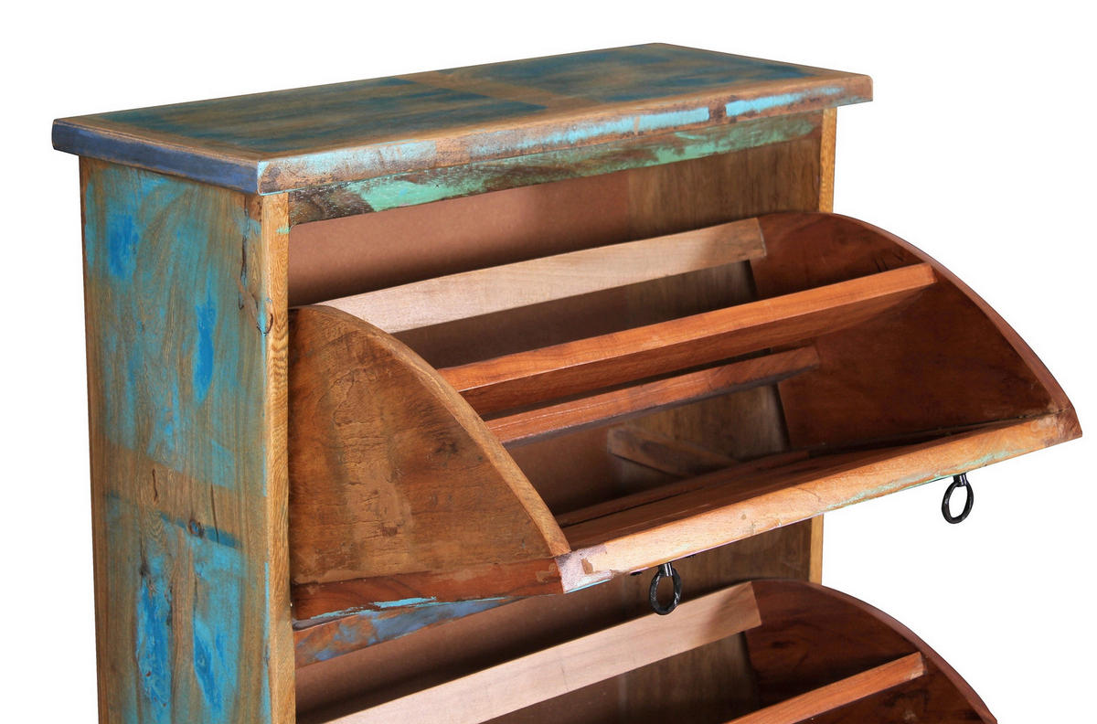 SCHUHSCHRANK Altholz massiv Multicolor  - Multicolor/Schwarz, Design, Holz/Metall (65/110/25cm) - MID.YOU