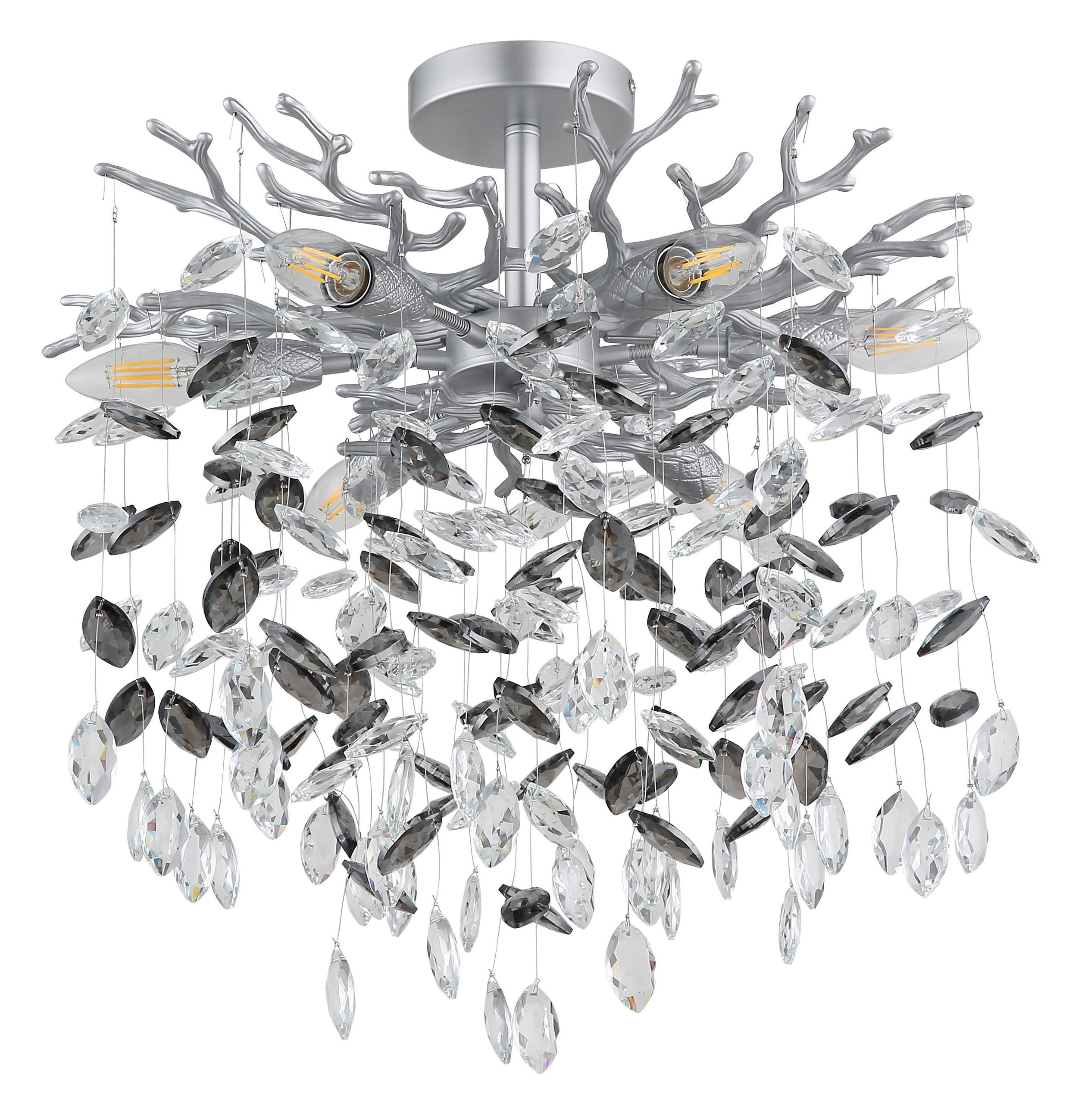DECKENLEUCHTE Queena 50/54 cm  - Klar/Silberfarben, Design, Glas/Metall (50/54cm) - Globo