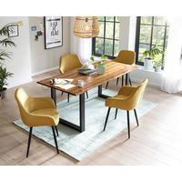 TISCHGRUPPE Struktur Akazie massiv Gelb, Cognac  - Cognac/Gelb, MODERN, Holz/Textil (160/85/77cm) - Livetastic