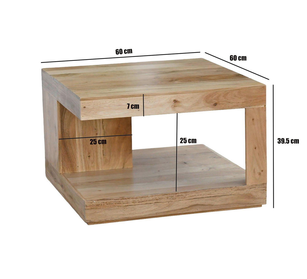 COUCHTISCH Akazie massiv 60/60/40 cm quadratisch Akaziefarben  - Akaziefarben, Design, Holz (60/60/40cm) - Livetastic