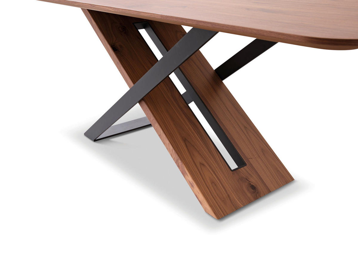 ESSTISCH Nussbaum furniert oval Schwarz, Nussbaumfarben  - Nussbaumfarben/Schwarz, Design, Holz/Metall (220/100/76cm) - Koinor