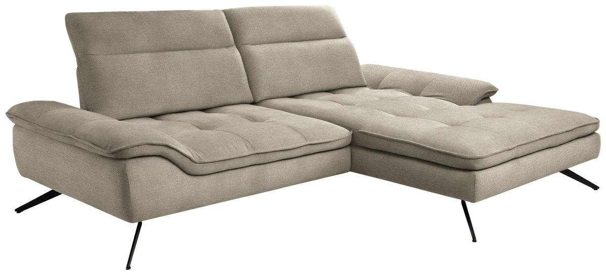 ECKSOFA in Webstoff Beige  - Beige/Schwarz, Design, Textil/Metall (288/179-202cm) - Stylife