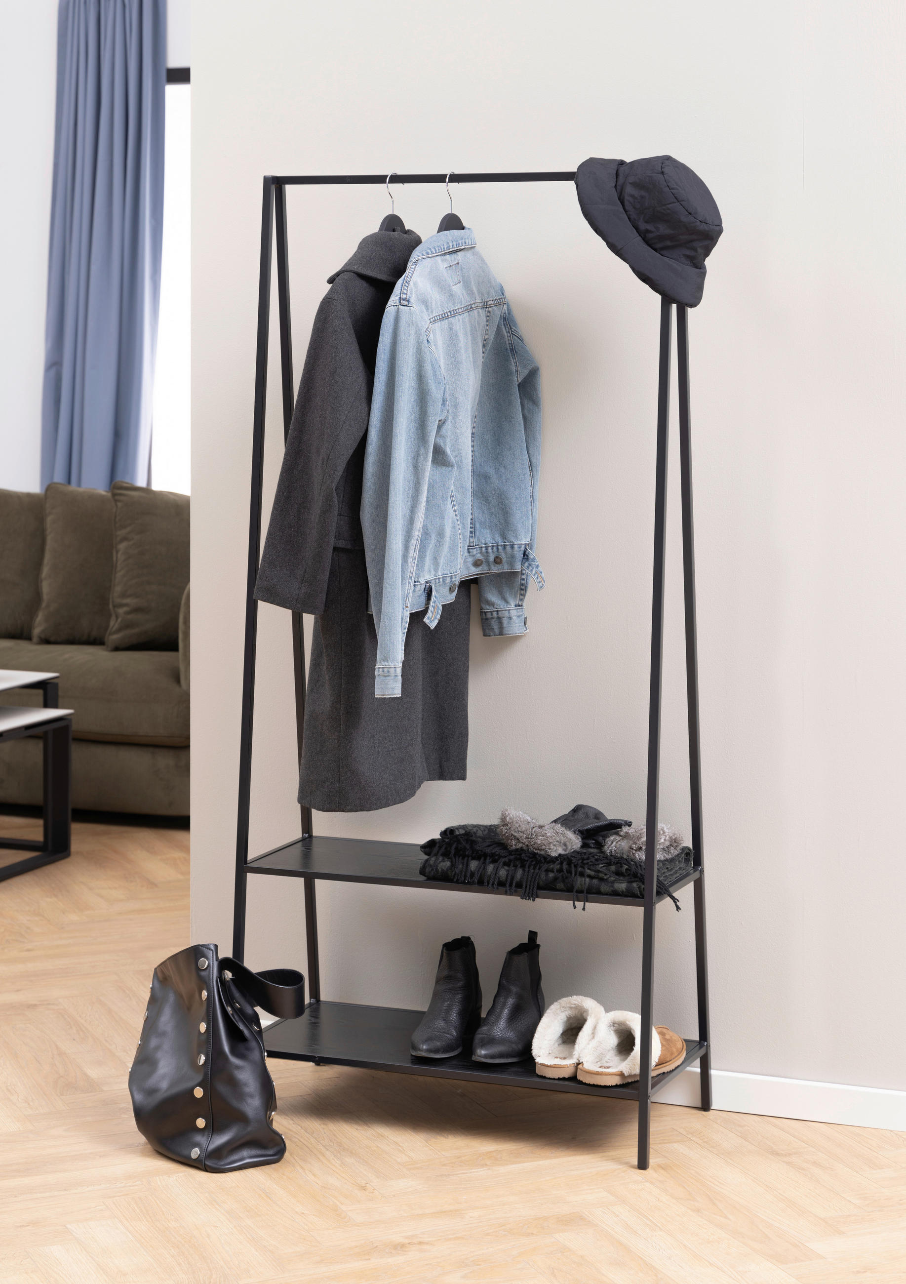 GARDEROBENSTÄNDER in Schwarz, Eschefarben 77/165/37 cm - Eschefarben/Schwarz, MODERN, Holzwerkstoff/Metall (77/165/37cm) - Xora