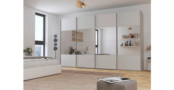 SCHWEBETÜRENSCHRANK  in Seidengrau  - Chromfarben/Seidengrau, Design, Glas/Holzwerkstoff (361/223/68cm) - Novel