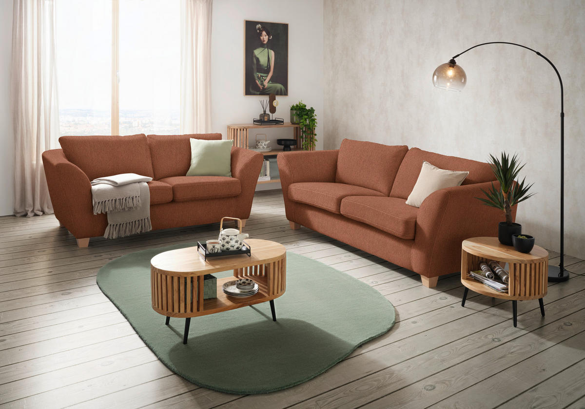 3-SITS SOFFA i chenille kopparfärgad  - naturfärgad/kopparfärgad, trä/textil (216/70-85/95cm) - MID.YOU