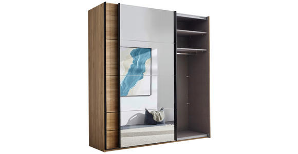 SCHWEBETÜRENSCHRANK 215/225,5/60,5 cm 2-türig Eichefarben  - Eichefarben/Schwarz, MODERN, Glas/Holzwerkstoff (215/225,5/60,5cm) - Xora