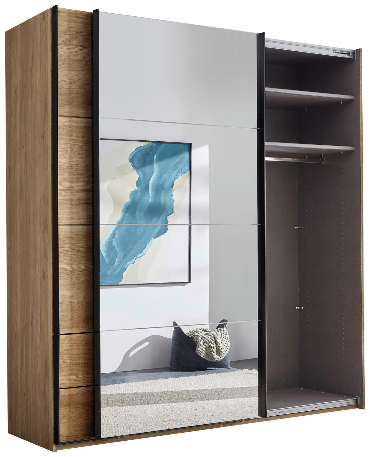 SCHWEBETÜRENSCHRANK Eichefarben  - Eichefarben/Schwarz, Modern, Glas/Holzwerkstoff (215/225,5/60,5cm) - Xora