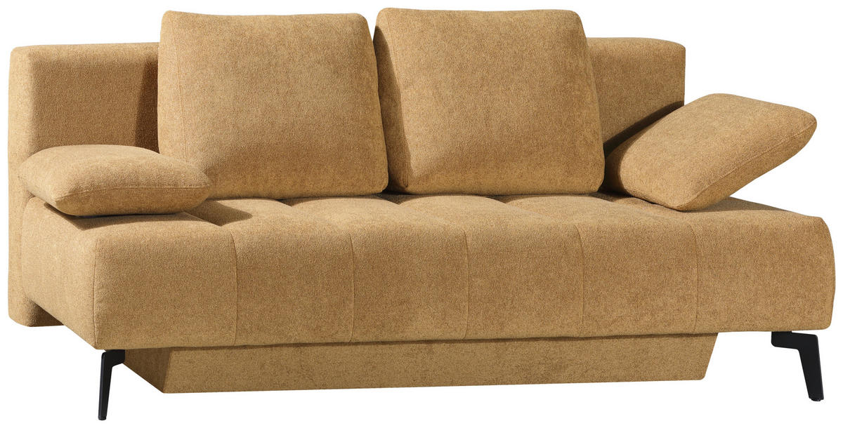 SCHLAFSOFA Flachgewebe Honig  inkl. Bettkasten, Schlaffunktion, Armteilverstellung  - Schwarz/Honig, Design, Textil/Metall (235/90/100cm) - Novel