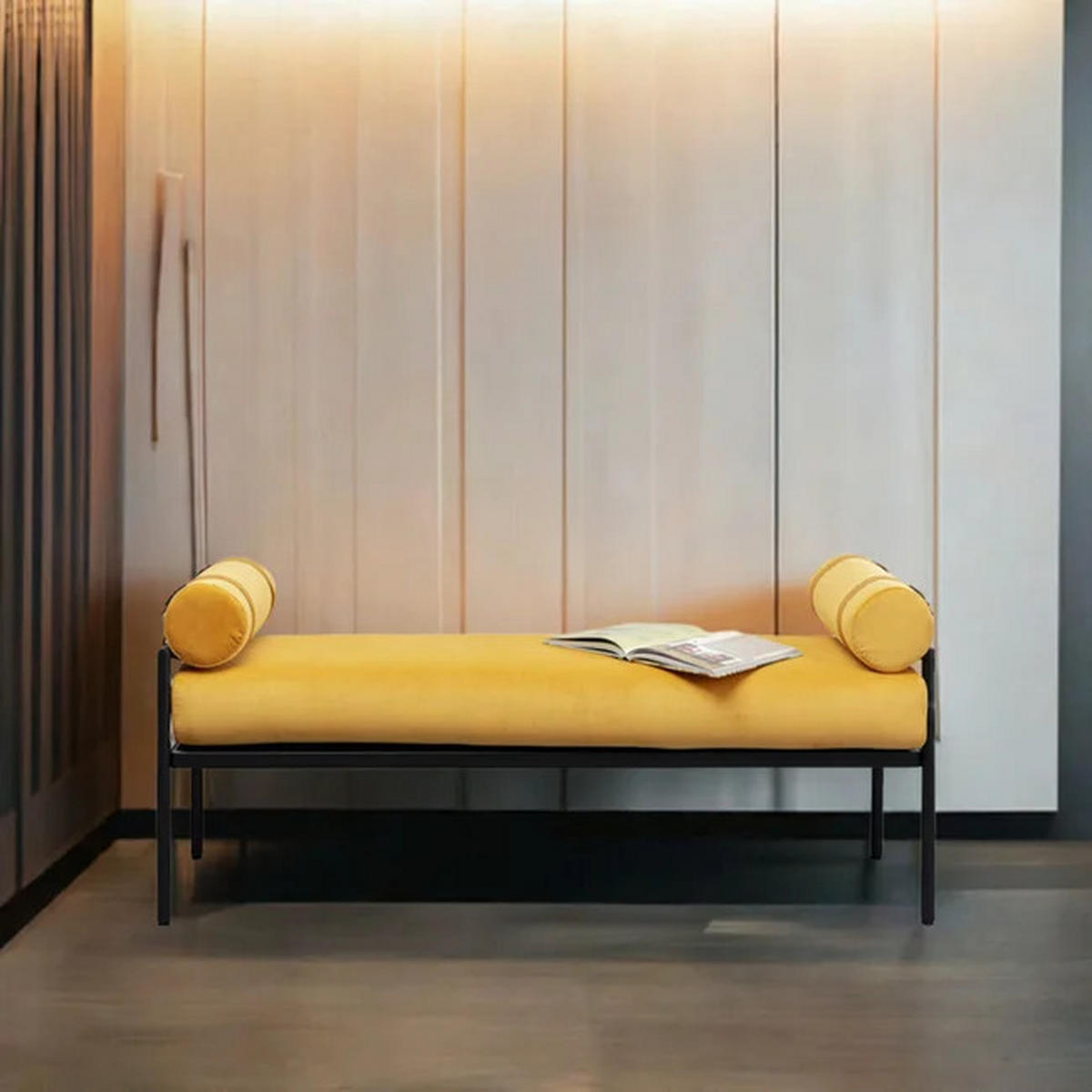 SITZBANK 140/62/40 cm Samt Currygelb  - Currygelb/Schwarz, MODERN, Textil/Metall (140/62/40cm) - Kare-Design