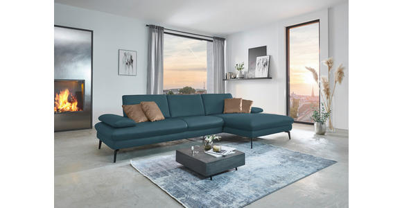 ECKSOFA in Echtleder Blau 325/157 cm - Blau/Schwarz, Design, Leder/Metall (325/157cm) - Dieter Knoll