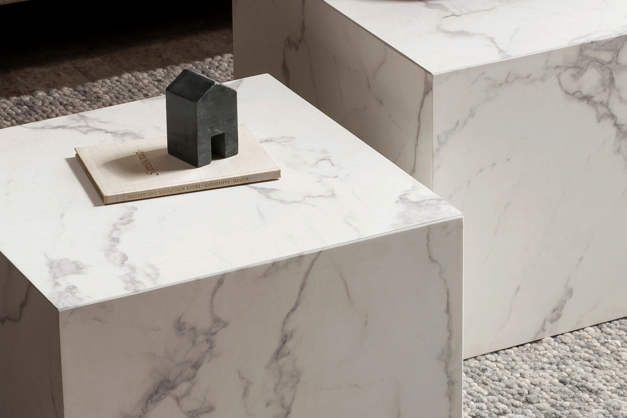 Thumbnail - Livetastic Couchtischset, Weiß, Holzwerkstoff, 2-teilig, Marmoroptik, quadratisch, 58-50x40-33x58-50 cm, Wohnzimmer, Woh...