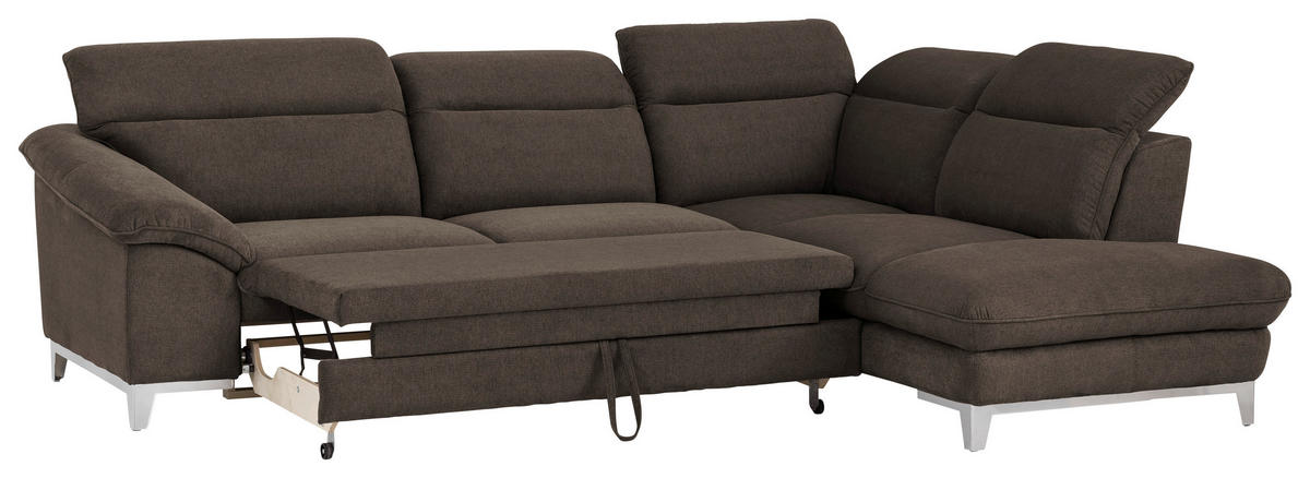 ECKSOFA in Chenille Dunkelbraun  - Chromfarben/Dunkelbraun, Design, Textil/Metall (293/232cm) - Livetastic