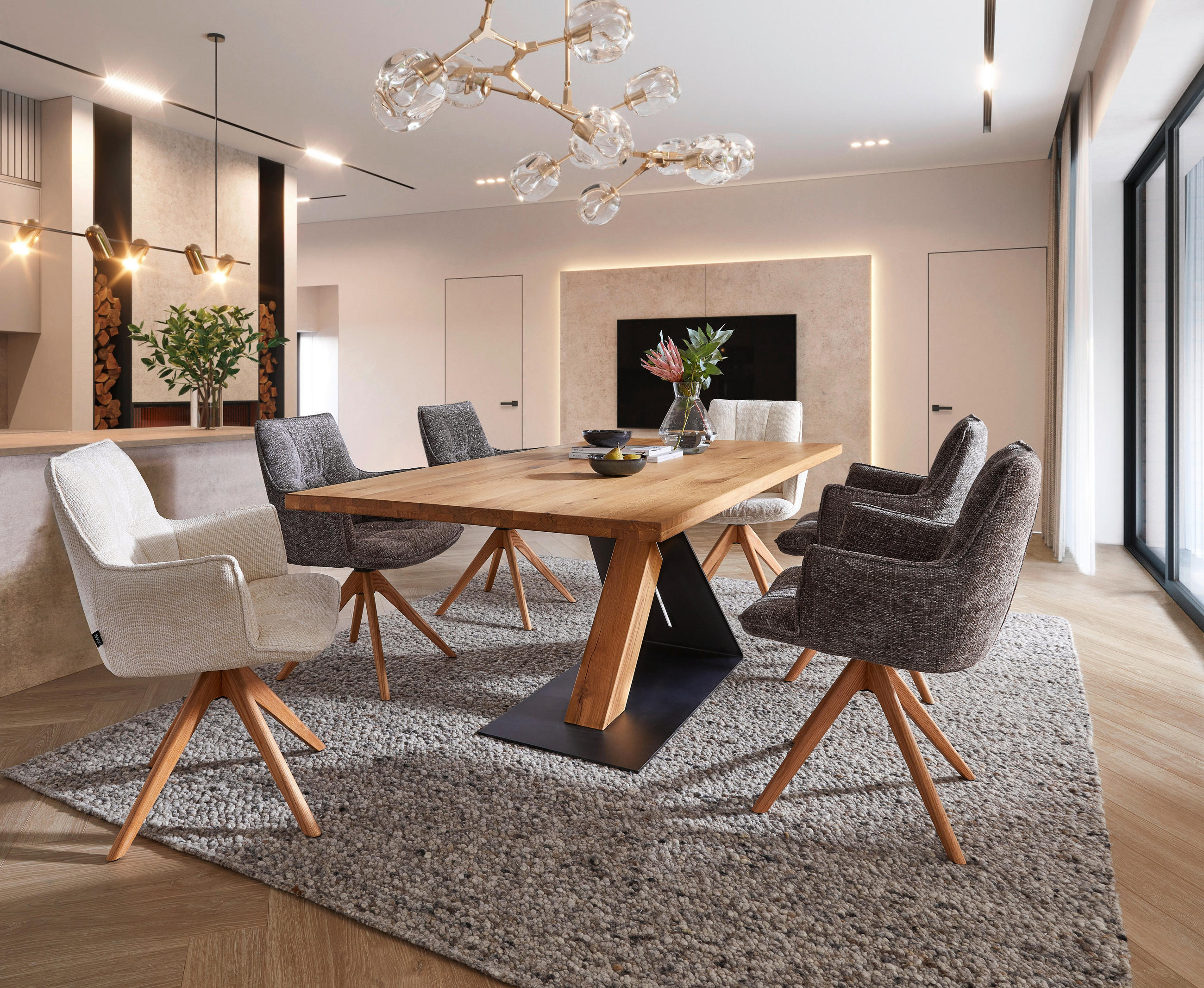 ARMLEHNSTUHL  in Eisen Chenille  - Taupe/Eichefarben, Design, Holz/Textil (59,5/88,5/63cm) - Novel
