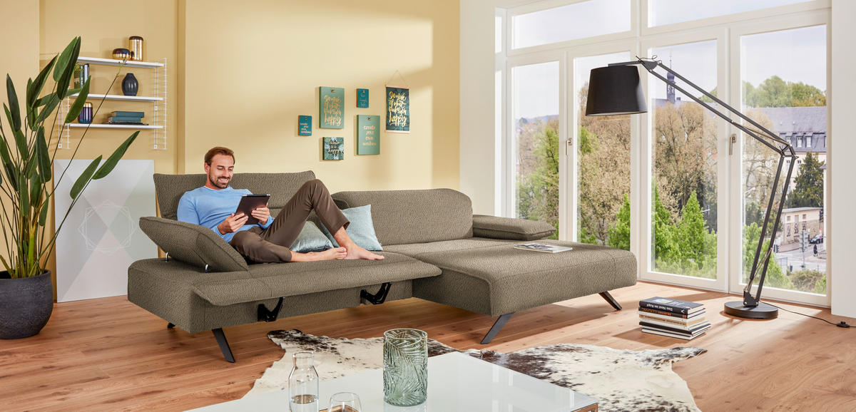 ECKSOFA in Flachgewebe Hellbraun  - Hellbraun/Anthrazit, Design, Textil/Metall (280/165cm) - Johann Jakob