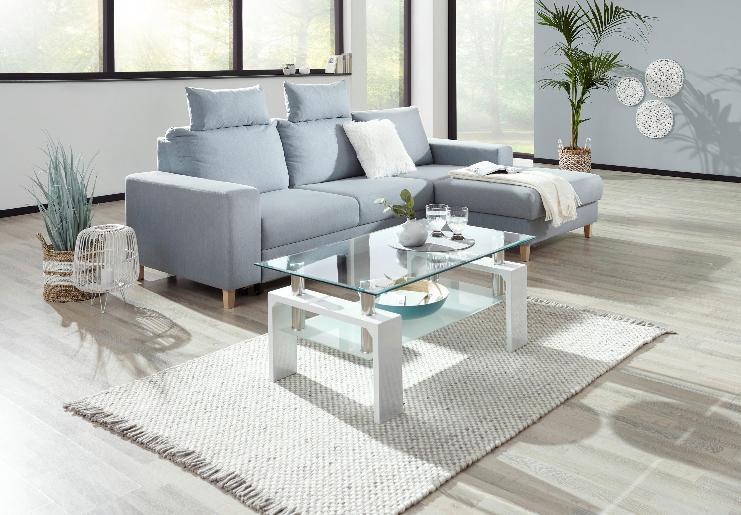 ECKSOFA Hellblau Webstoff  - Buchefarben/Hellblau, Design, Holz/Textil (260/160cm) - Ti'me