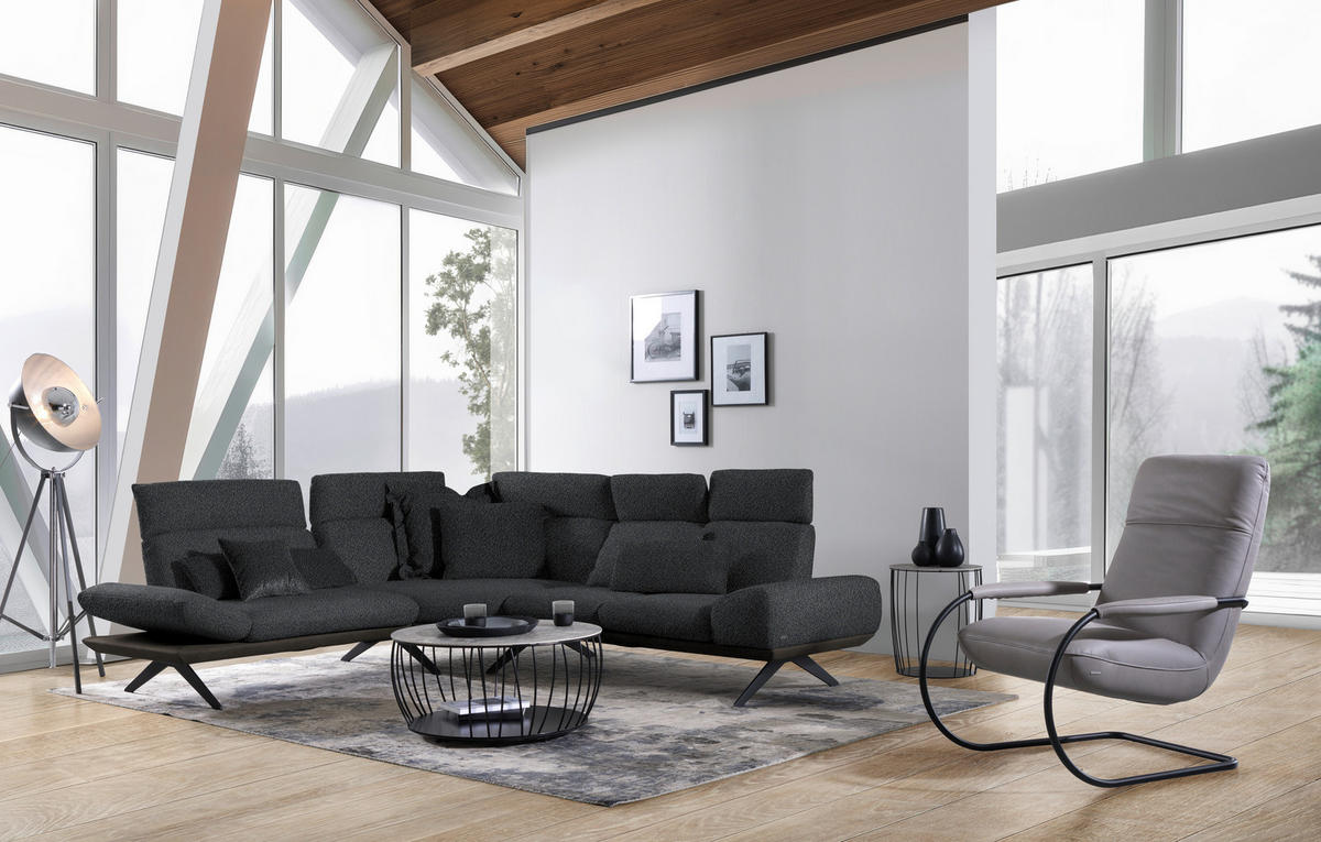 ECKSOFA in Flachgewebe Graublau  - Graublau/Dunkelgrau, Design, Textil/Metall (239/270cm) - Koinor