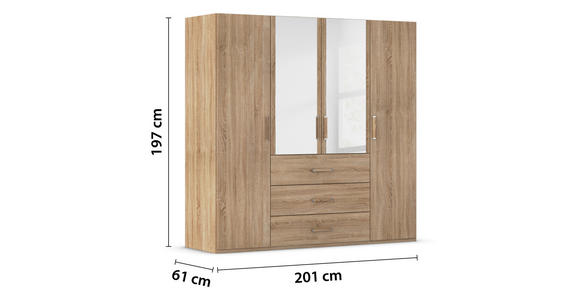 DREHTÜRENSCHRANK  in Sonoma Eiche  - Sonoma Eiche, Design, Glas/Holzwerkstoff (201/197/60cm) - Novel