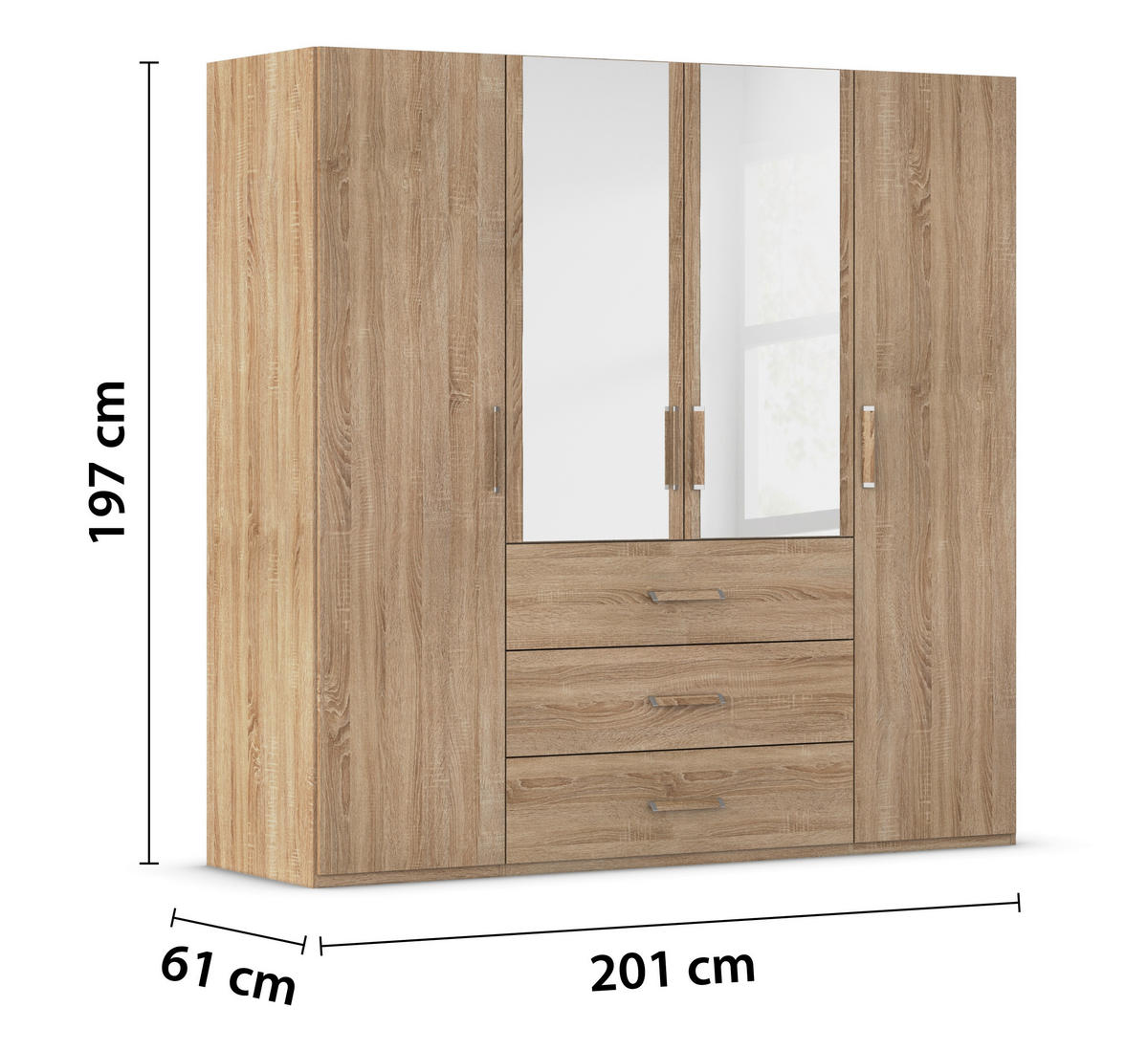 DREHTÜRENSCHRANK 201/197/60 cm 4-türig Sonoma Eiche  - Sonoma Eiche, Design, Glas/Holzwerkstoff (201/197/60cm) - Novel