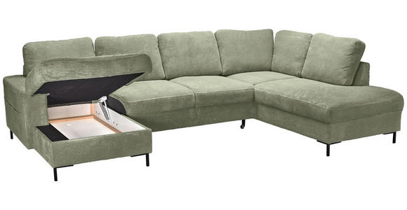 WOHNLANDSCHAFT Salbeigrün Cord  - Salbeigrün/Schwarz, KONVENTIONELL, Textil/Metall (148/303/197cm) - Carryhome