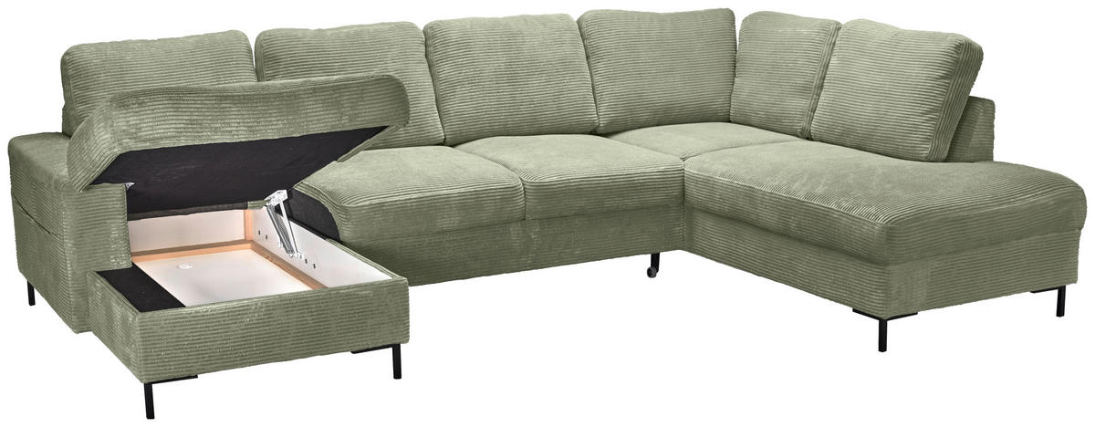 WOHNLANDSCHAFT Olivgrün Cord  - Schwarz/Olivgrün, KONVENTIONELL, Textil/Metall (148/303/197cm) - Carryhome
