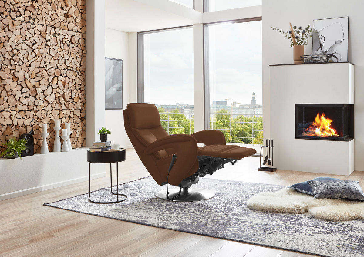RELAXSESSEL in Leder Hellbraun  - Chromfarben/Hellbraun, Design, Leder/Metall (77/110/87cm) - Valdera