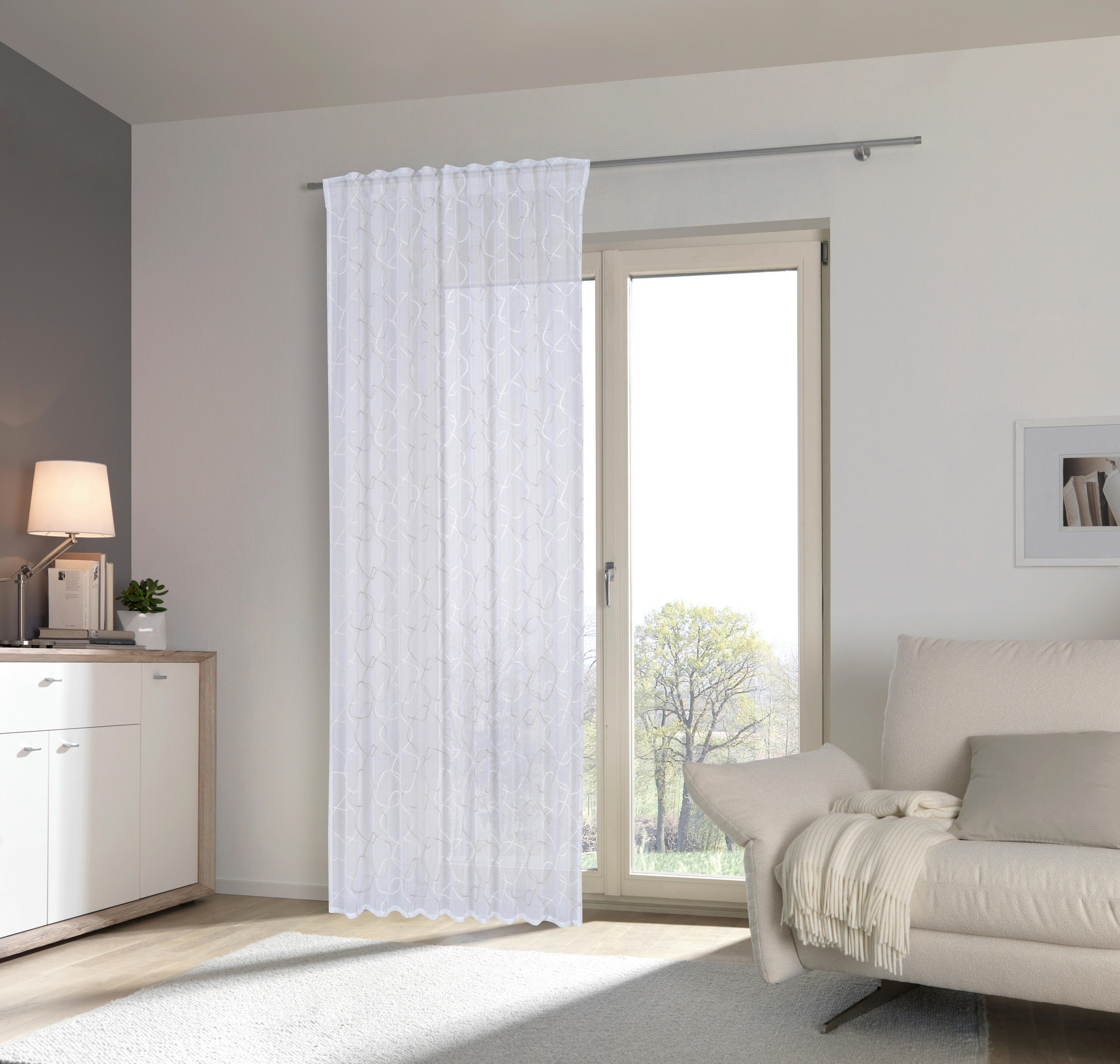 GOTOVA ZAVESA bela, svetlosiva - bela/svetlosiva, Konvencionalno, tekstil (140/245cm) - Esposa